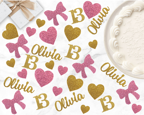 13 confetti with bow design for Bat Mitzvah and 13th birthday party table decor