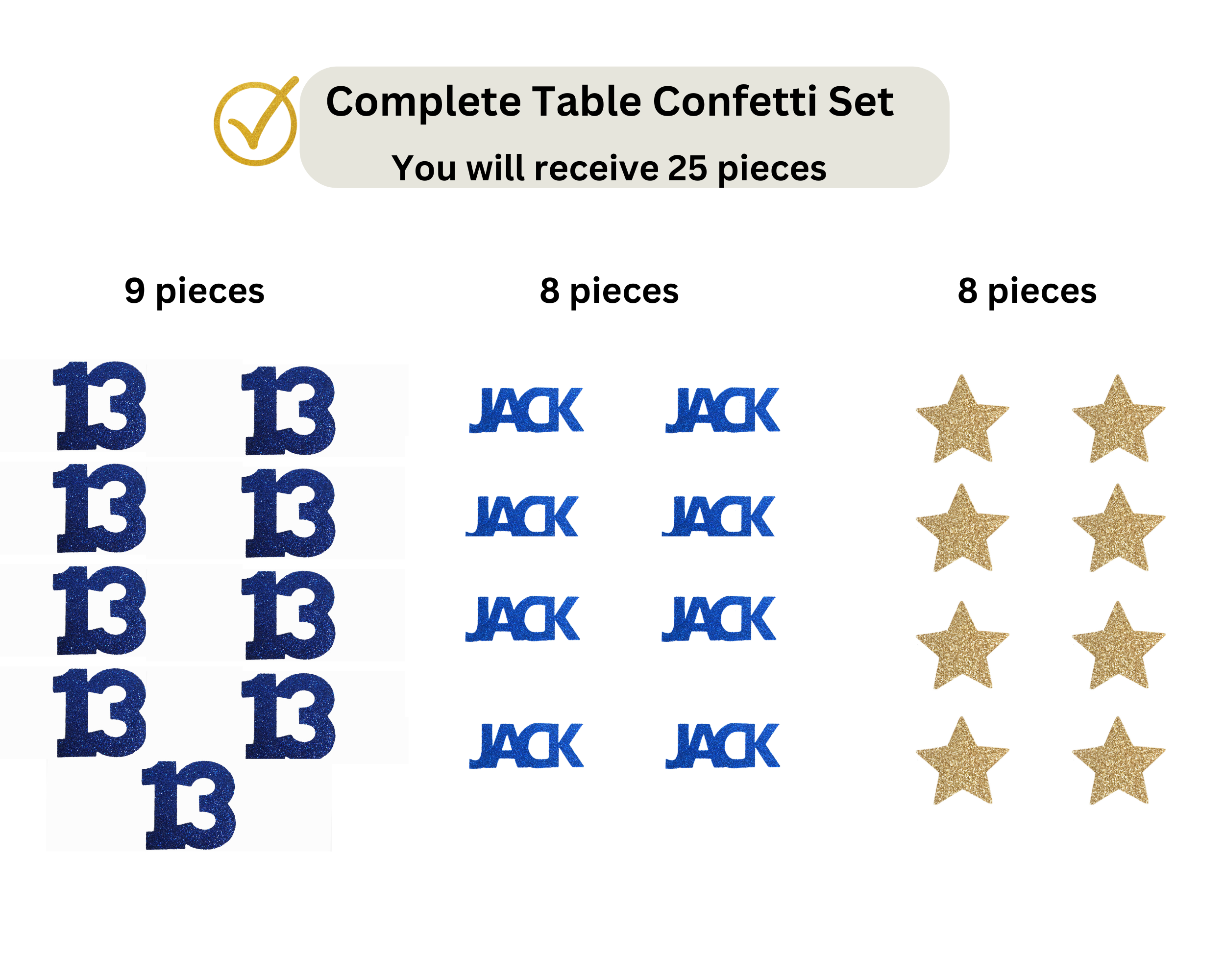 Complete set of 13th birthday confetti pieces including number and birthday designs