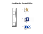 13th birthday confetti sizing guide showing different confetti piece sizes