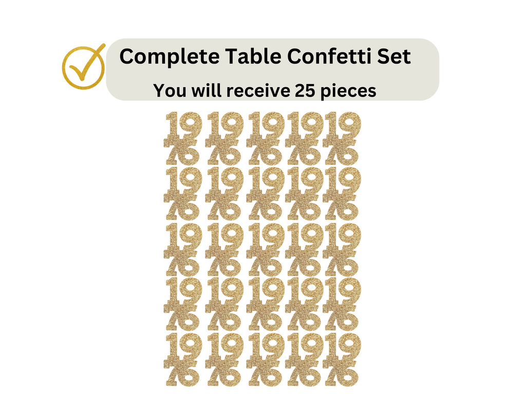 Complete set of 1976 class reunion confetti pieces for party table decor