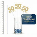 50th reunion centerpiece sticks displayed in decorative jars for party tables