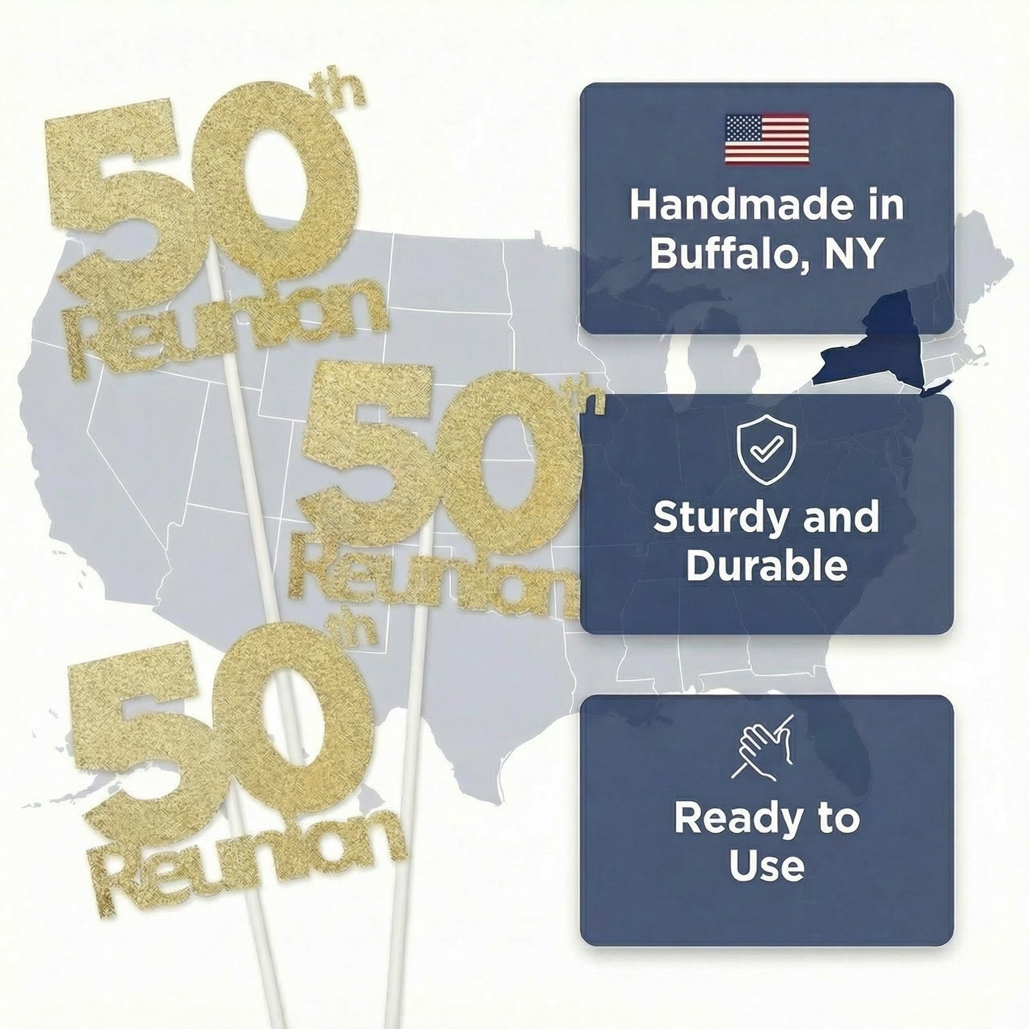 Class reunion map themed centerpiece stick design for 50th anniversary celebration