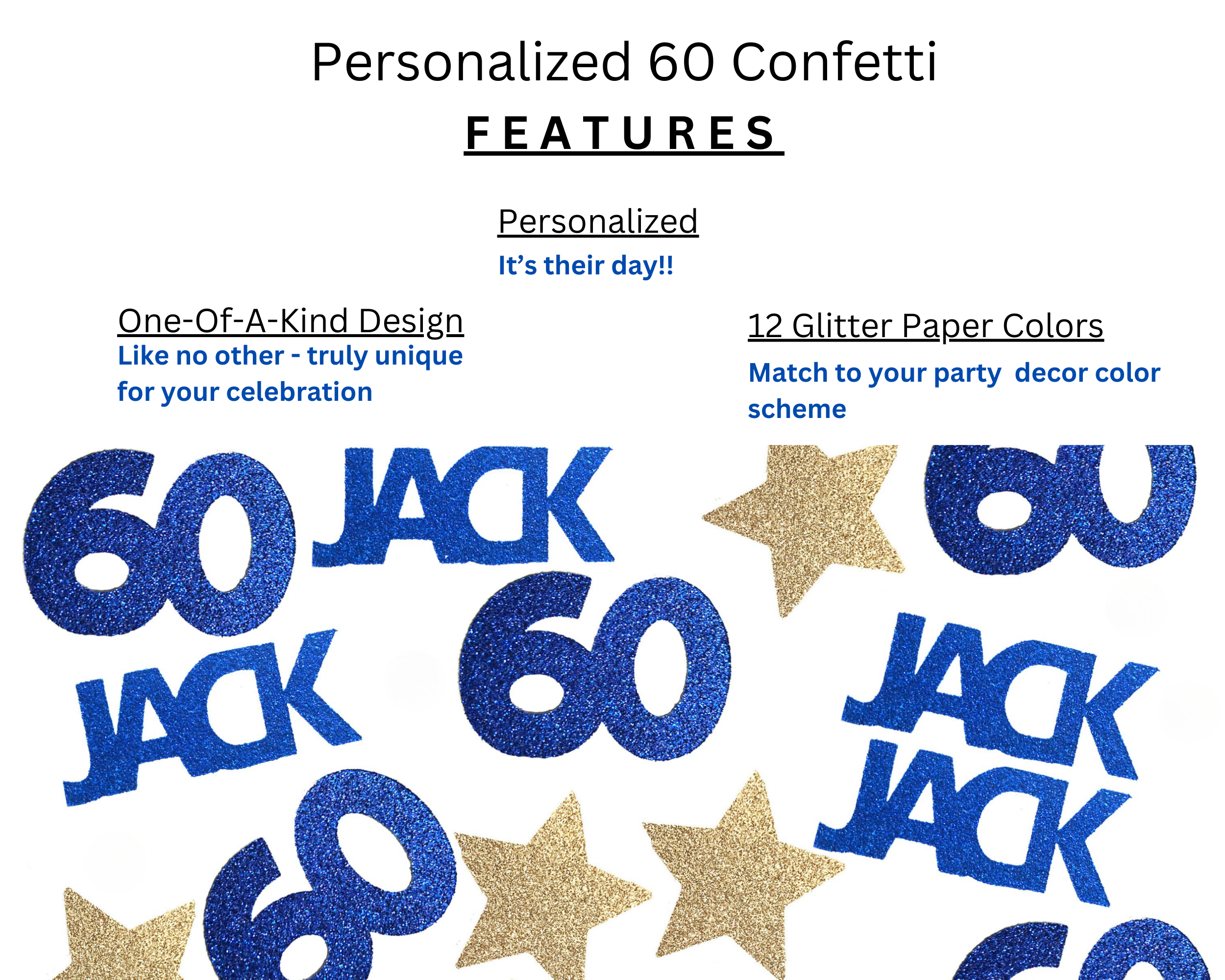 Features of 60th birthday confetti from ZeeBestCelebrations party supplies