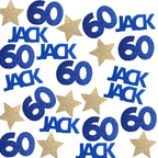 60th birthday confetti scattered on party table for sixty birthday celebration decor