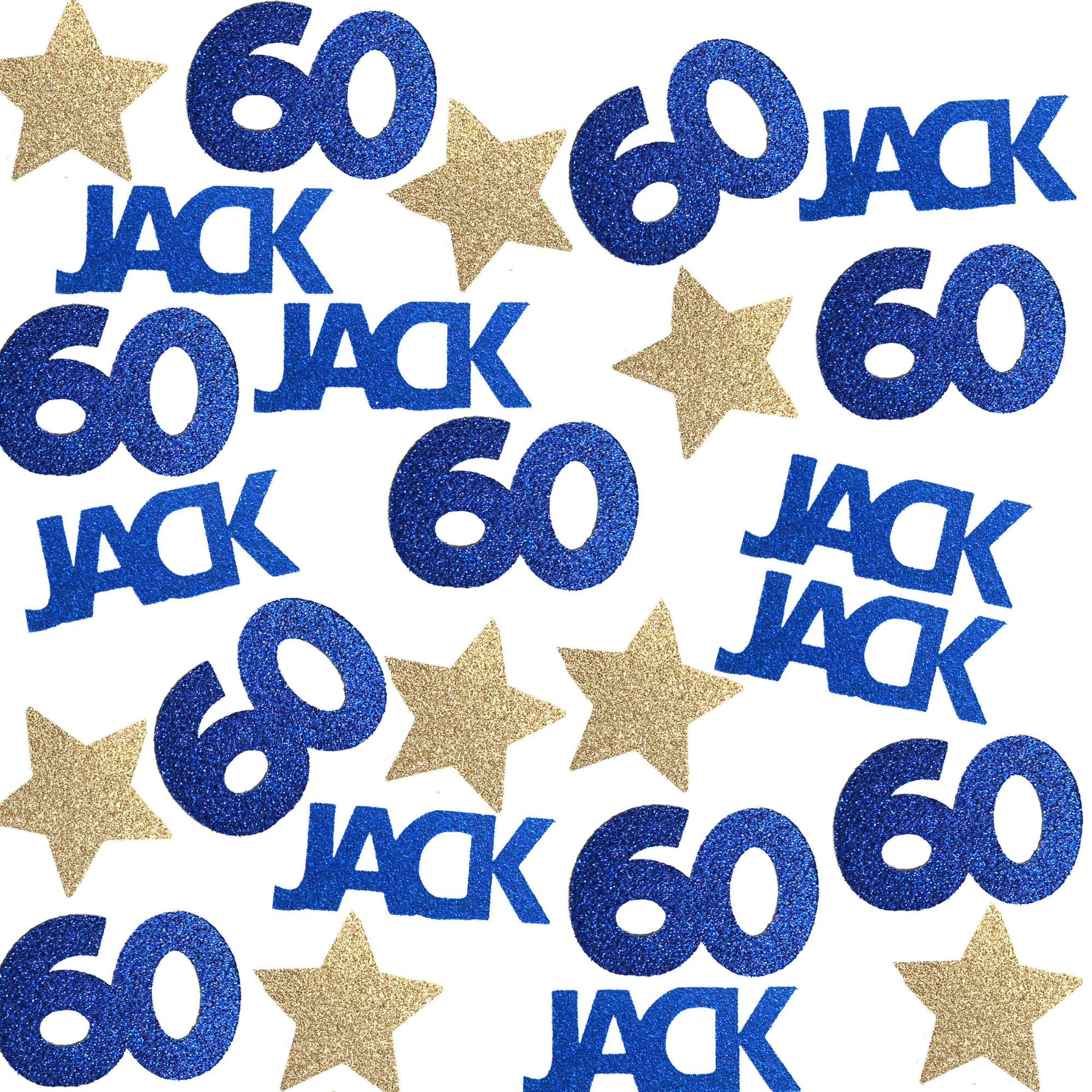 60th birthday confetti scattered on party table for sixty birthday celebration decor