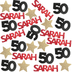 Personalized 50th birthday confetti with custom name for fifty birthday party table decor