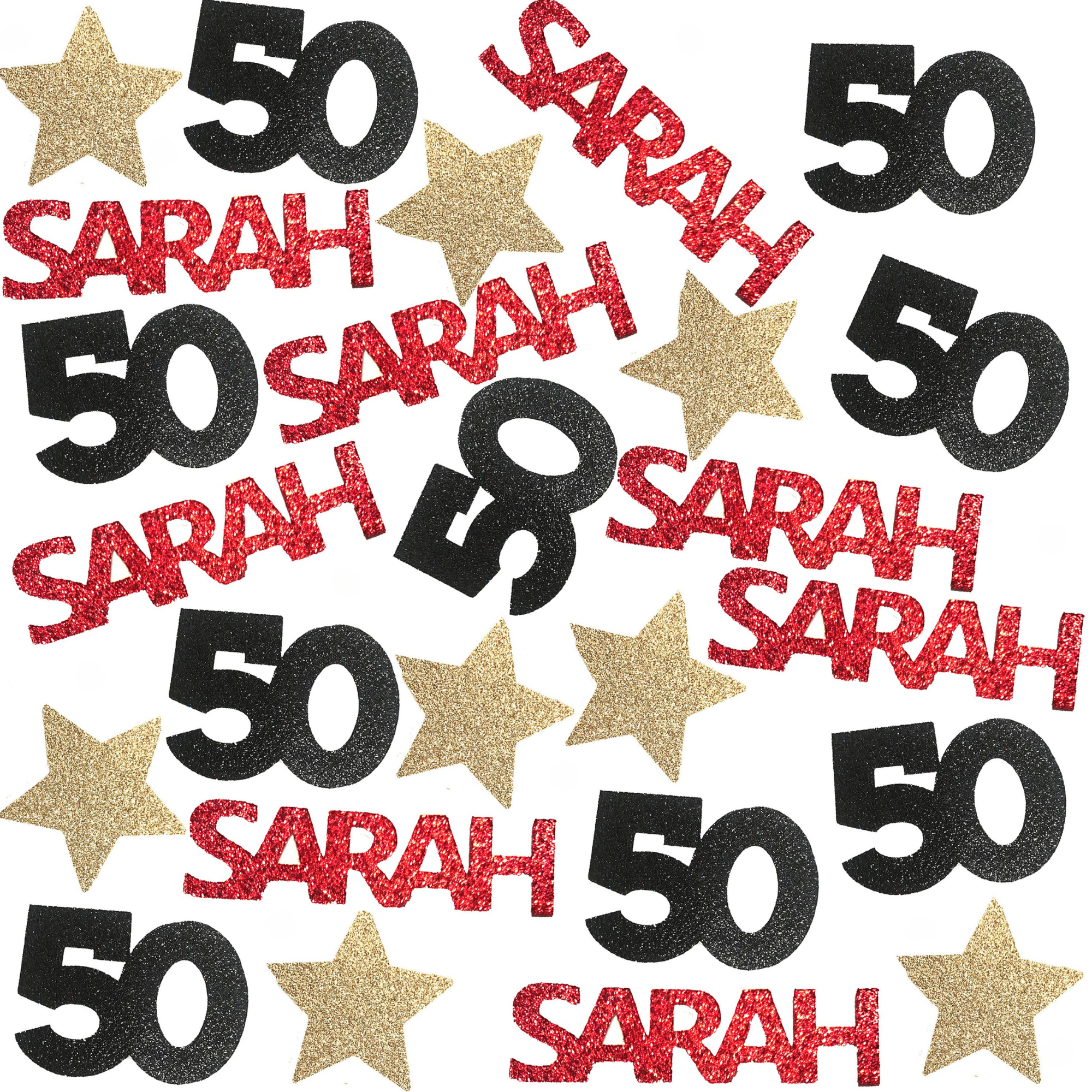 Personalized 50th birthday confetti with custom name for fifty birthday party table decor