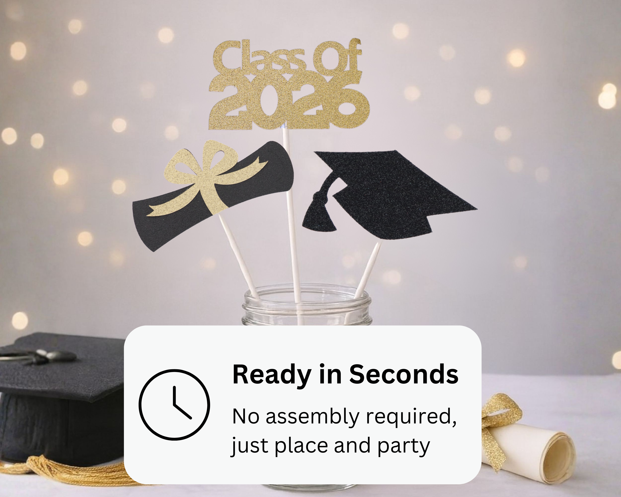 Graduation centerpiece sticks ready to use in seconds for party setup