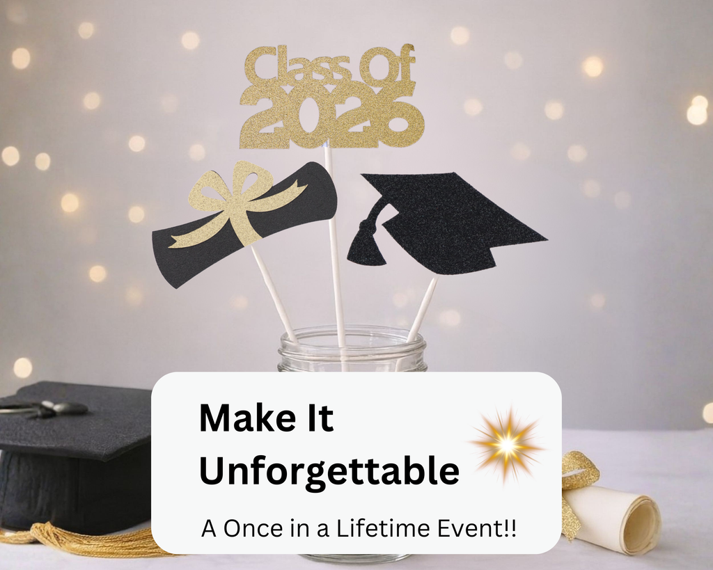 Unforgettable graduation party table decorated with centerpiece sticks