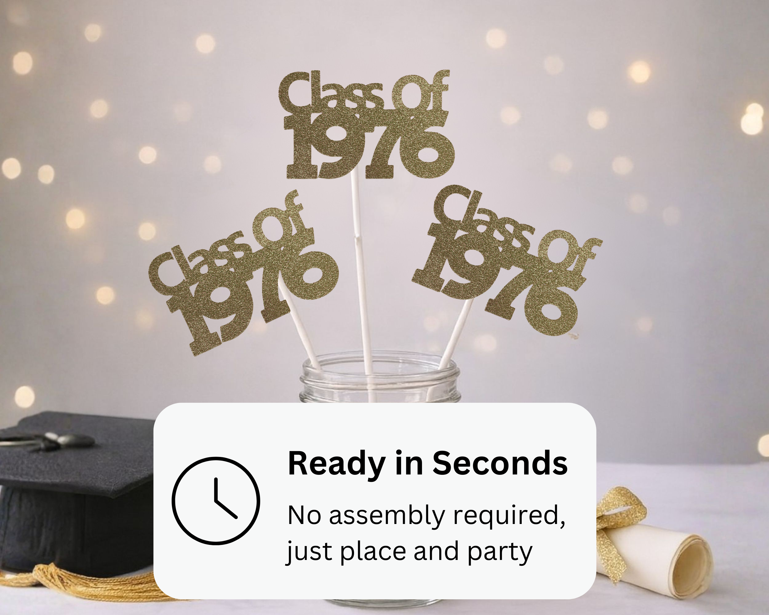 Class of 1976 reunion centerpiece sticks ready to display in seconds in a jar