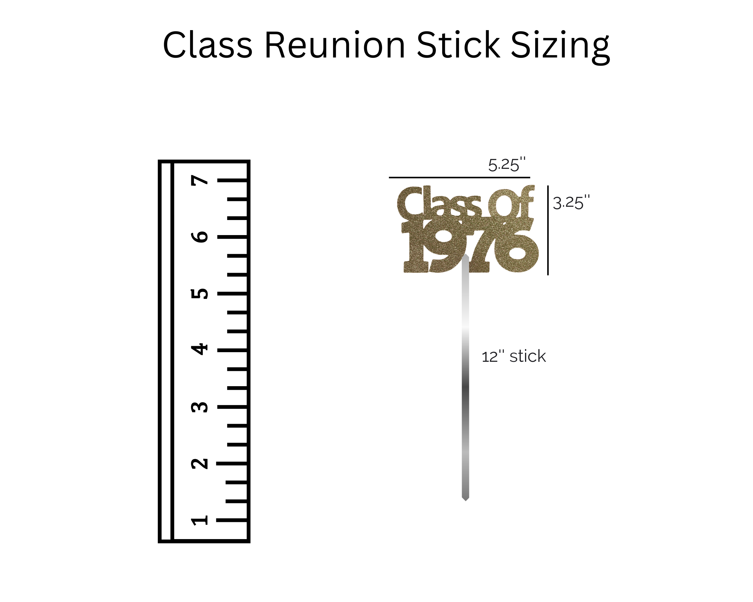 Class of 1976 centerpiece stick set sizing guide for reunion party planning