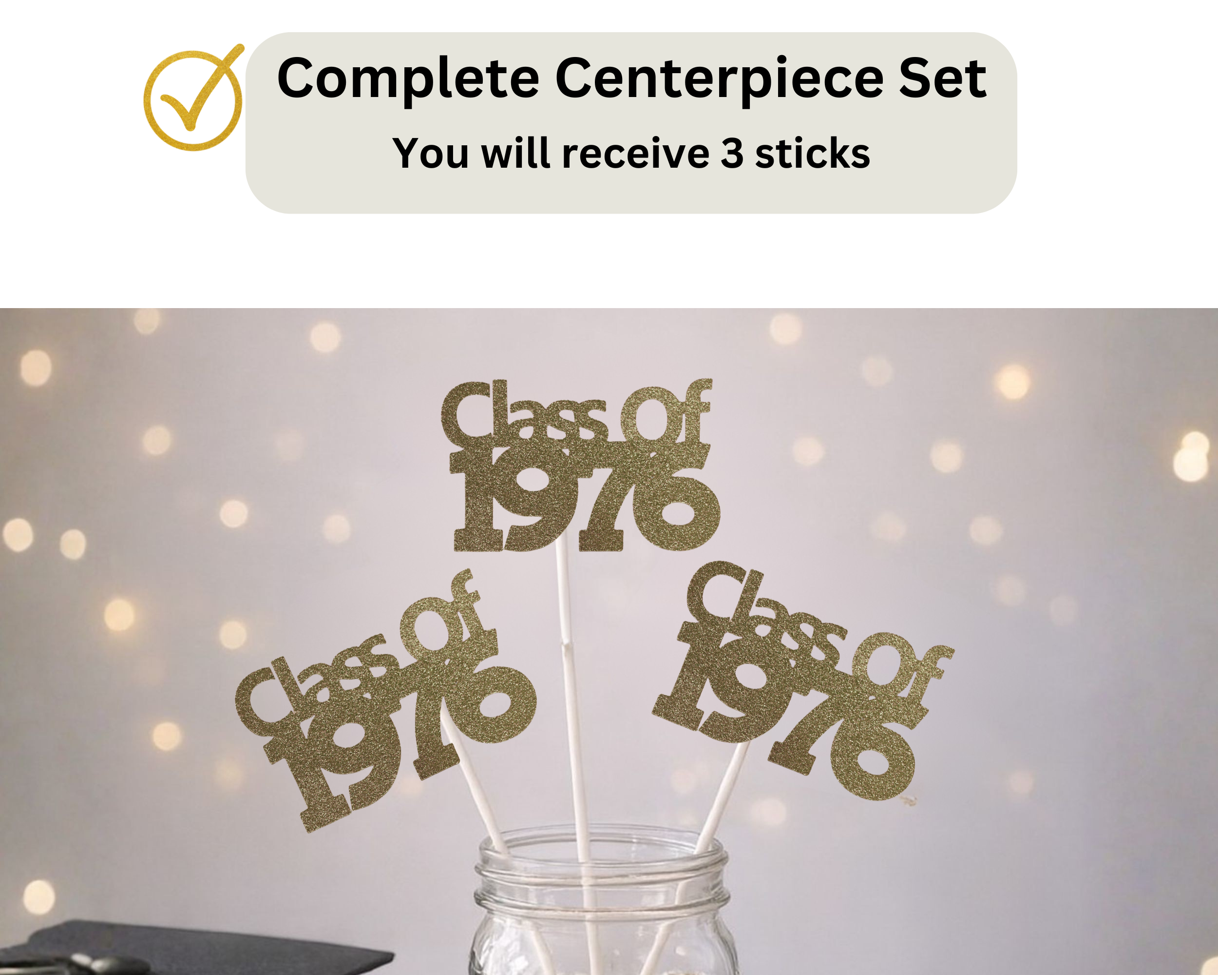 Complete set of Class of 1976 centerpiece sticks for reunion party table decor