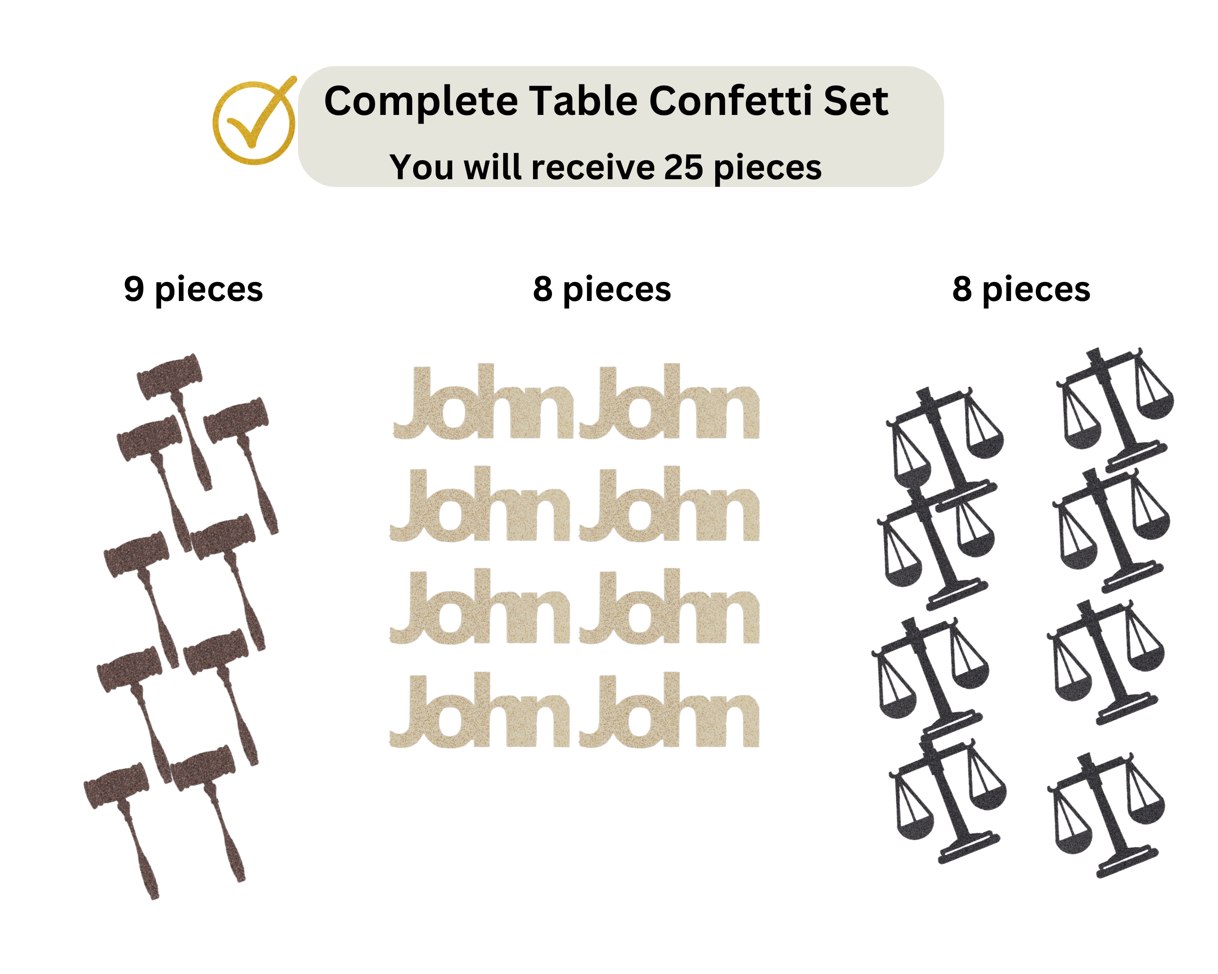 Complete set of law school graduation confetti pieces for party decor