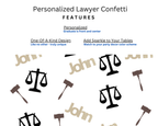 Features of law school lawyer graduation confetti from ZeeBestCelebrations