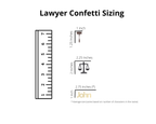 Law school confetti sizing guide showing different confetti piece sizes