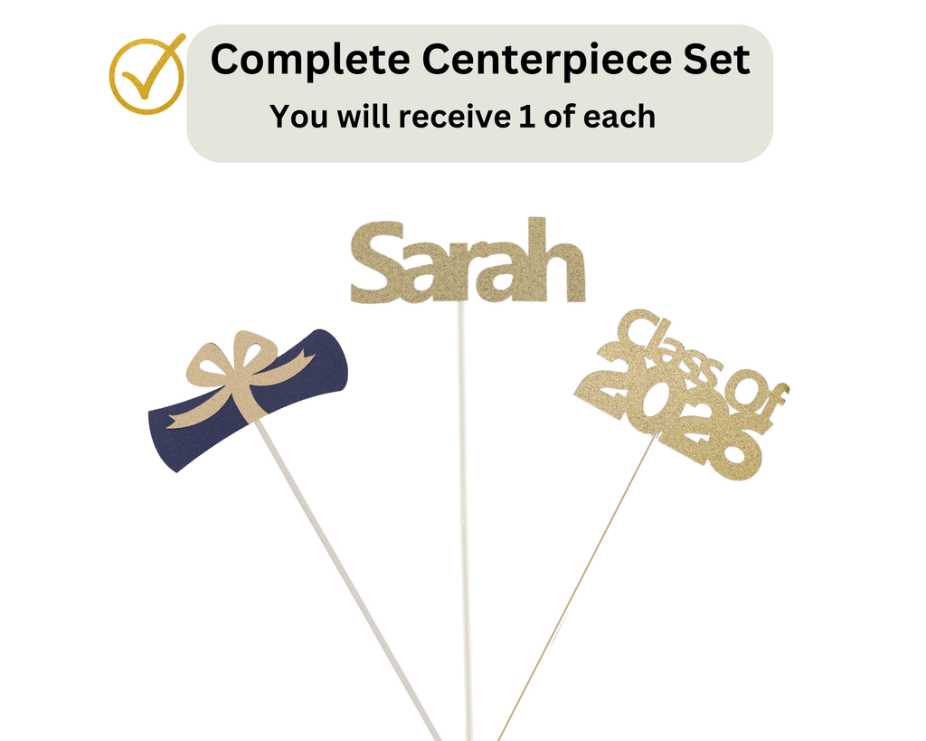 Complete set of personalized graduation centerpiece sticks in a jar arrangement