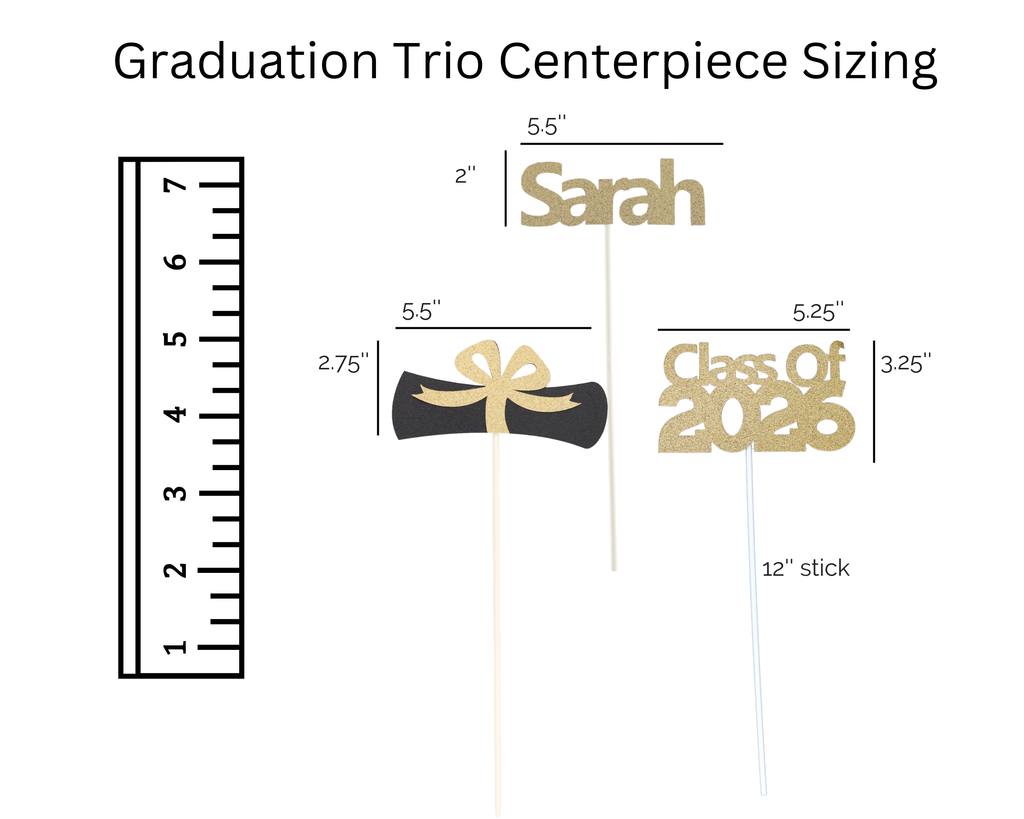 Personalized graduation centerpiece stick sizing guide for party planning