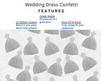 Features of wedding dress confetti from ZeeBestCelebrations bridal party supplies