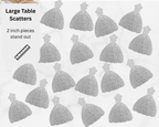 Wedding dress shaped confetti scattered on large table for bridal party decoration