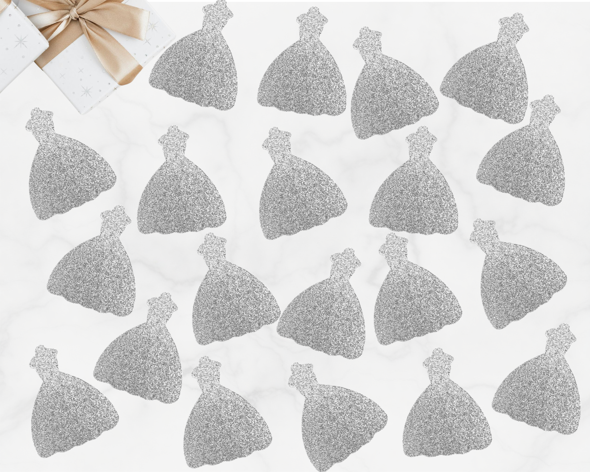 Wedding dress confetti for bridal shower and bachelorette party table decor