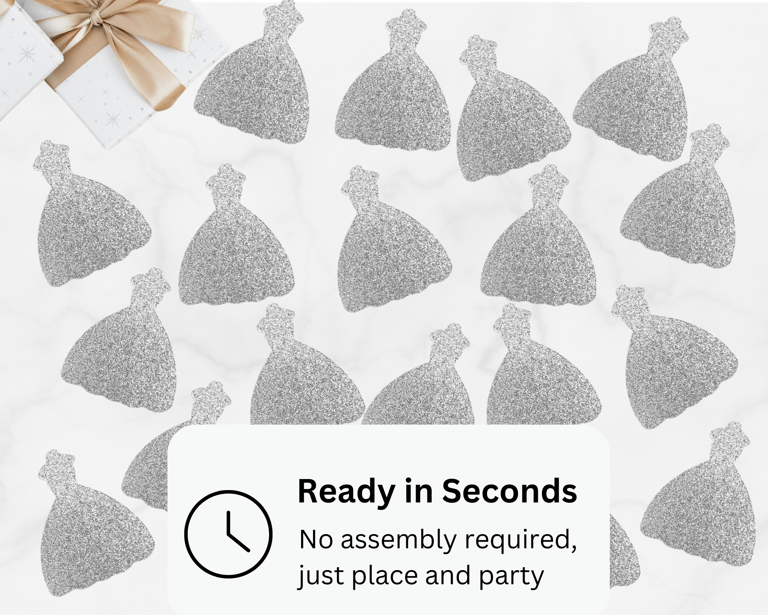 Wedding dress confetti ready to scatter in seconds for bridal party setup